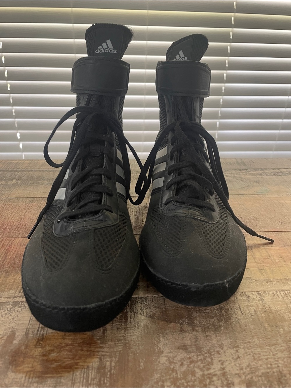 adidas Men’s Black High-Top Lace-Up Wrestling Shoes with Ankle Strap